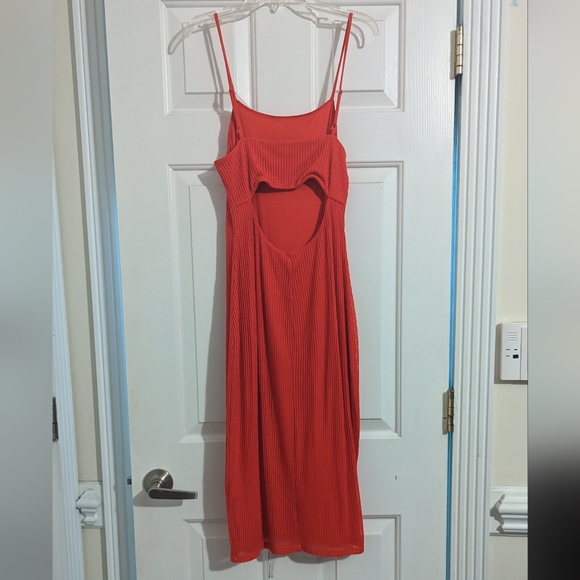 Express Ribbed Red Midi Dress Cut-out back Dress - Picture 3 of 6
